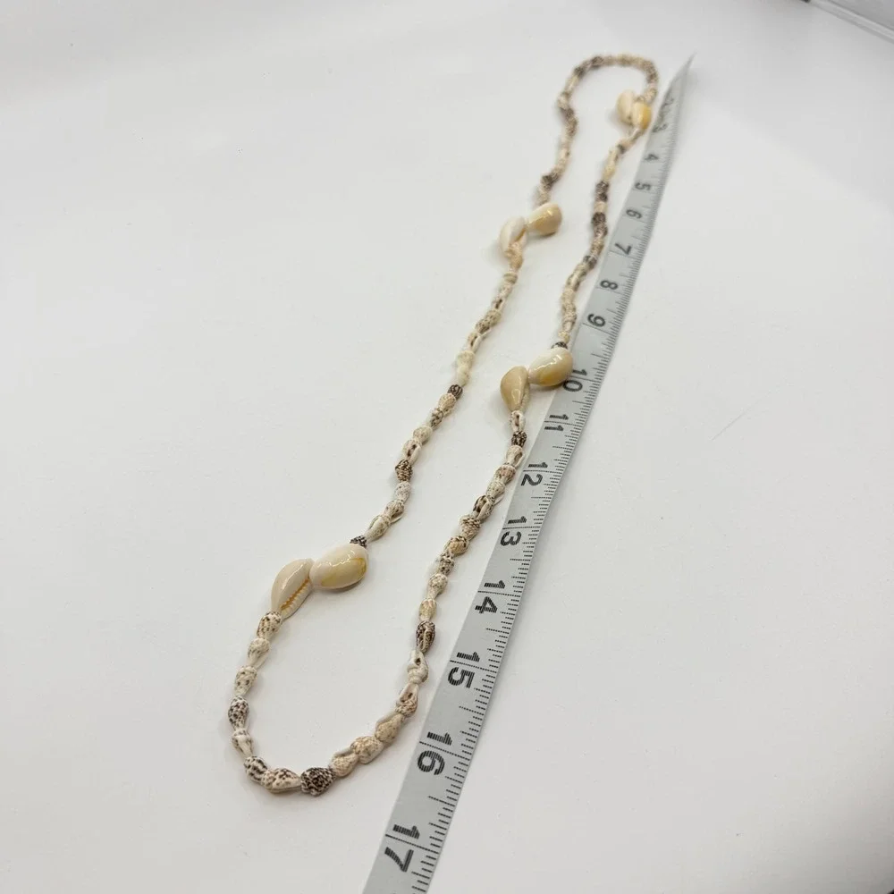 Natural Cowrie Seashell Station Long Necklace Coastal Beach Boho Jewelry Gift